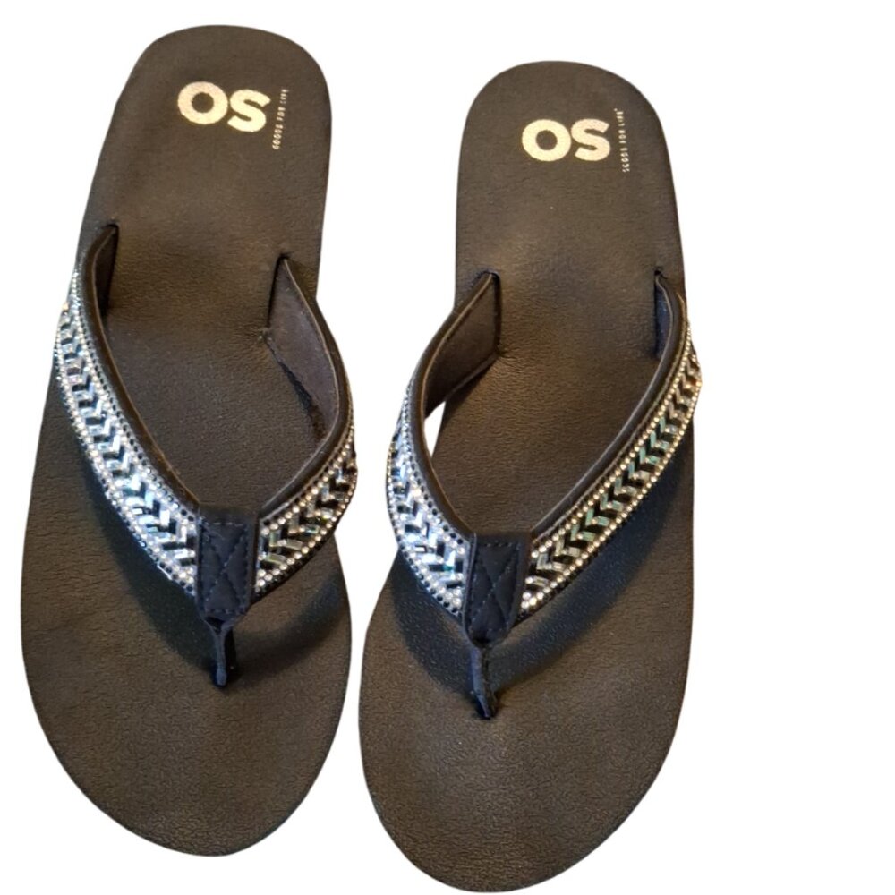 SO Wedge Flip Flops, Rhinestones, Size 10